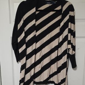 Eloquii Black and Cream Striped Cardigan